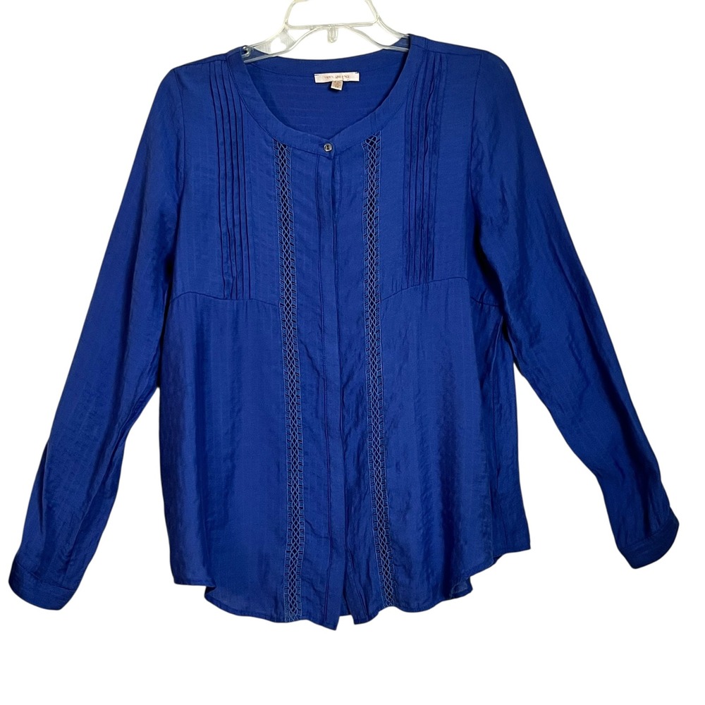 Skies Are Blue Blue Long Sleeve Blouse Top With Crochet‎ Detail Size M (3079)
